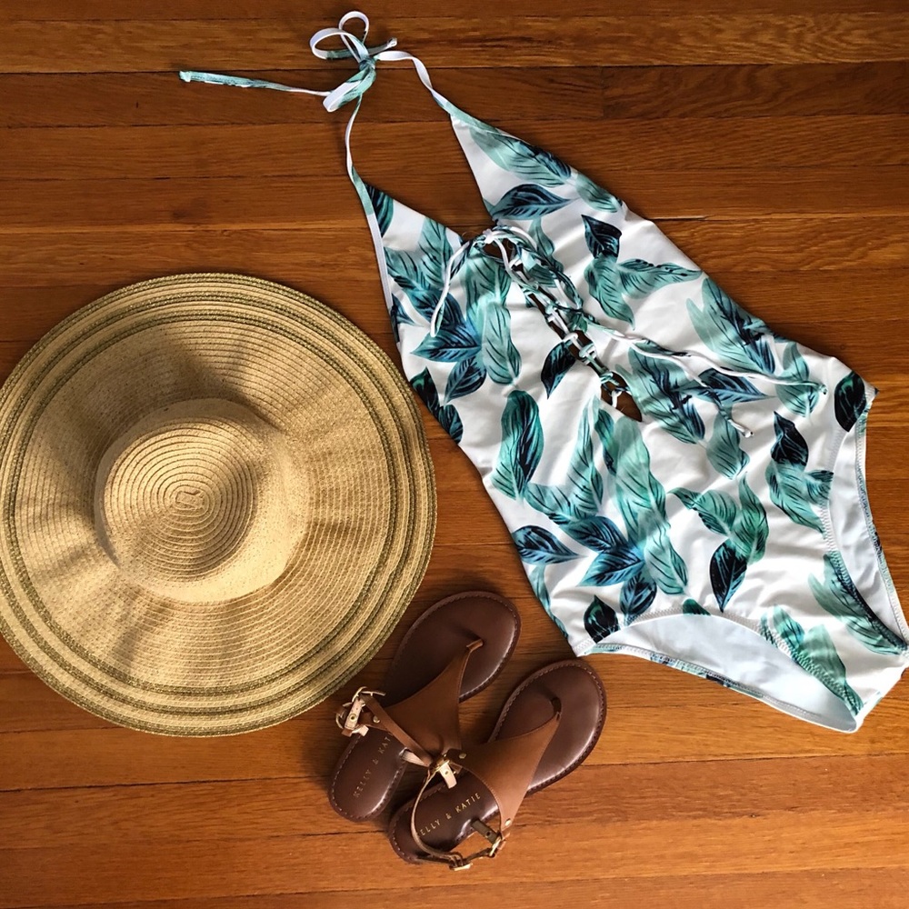 Palm print one piece swimsuit